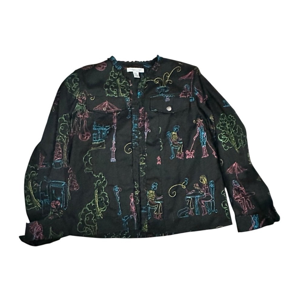 Coldwater Creek Black Jacket with Multicolor Embroidery pit to pit 20"